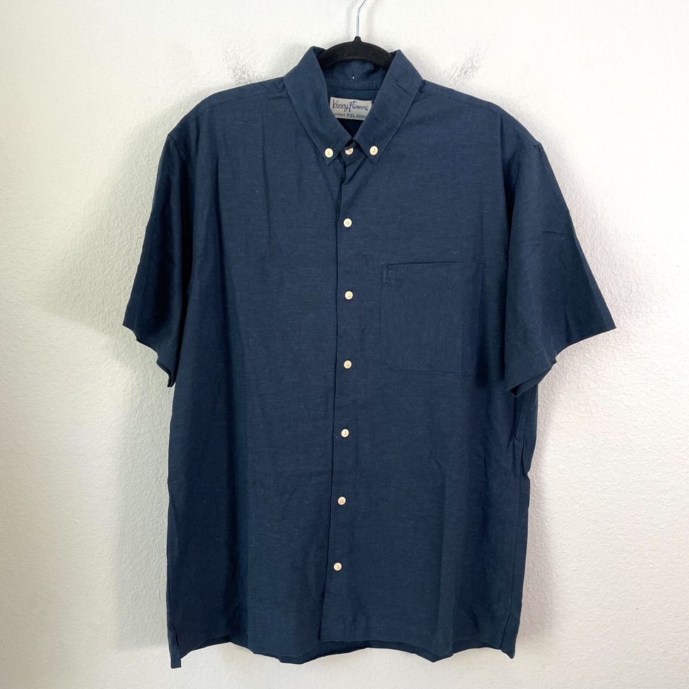 NEW Kenny Flowers Mens XXL Navy Button Down Shirt Short Sleeve Cotton